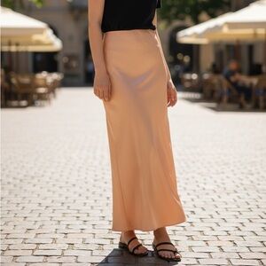Chic Orange Satin Maxi Skirt
